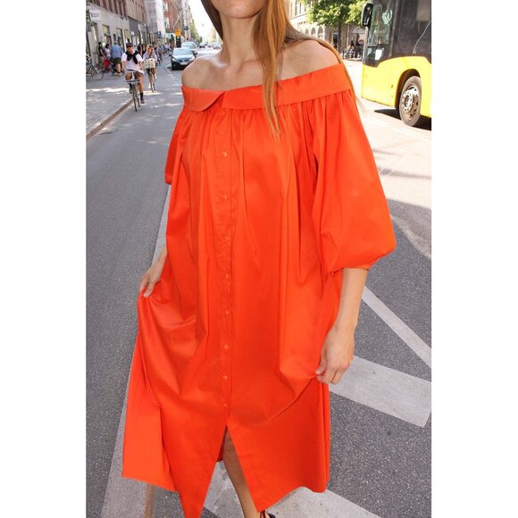 Orange Red Off-Shoulder Puff Sleeve Maxi Sundress - Picture 5 of 11